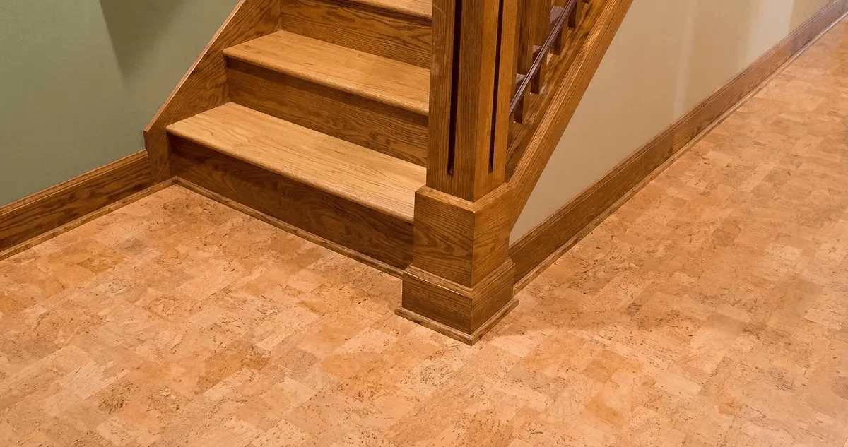 End of a staircase with cork flooring in Tucson, AZ